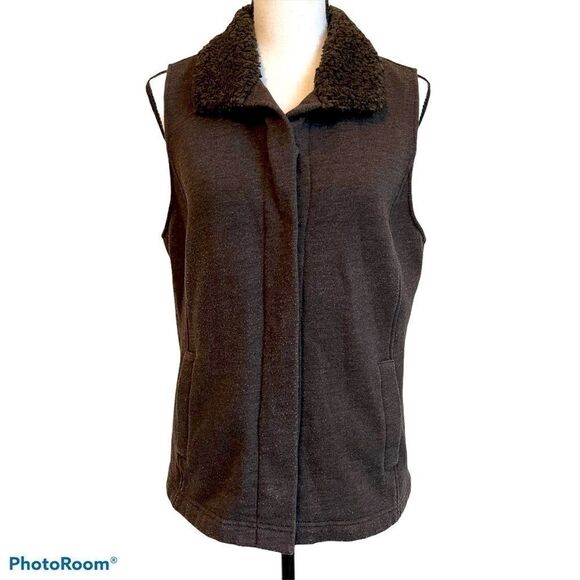 J.Jill Brown Snap Front Knit Vest Sherpa Collar-M - Picture 1 of 7